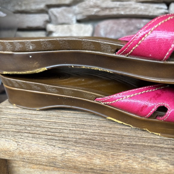 Dr Scholls Advanced Comfort Slide Buckle Sandals Red Soft Faux Wood Shoe Mule 10 - Picture 9 of 12